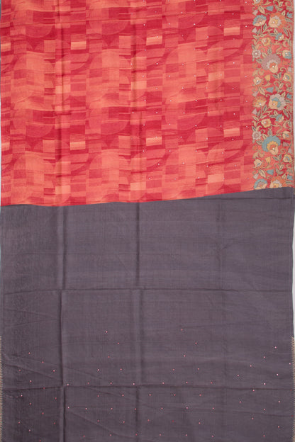 Tussar Butta Red Saree