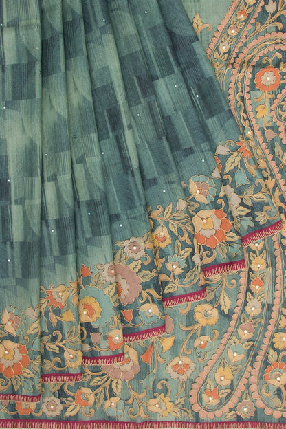 Tussar Butta Blue Saree