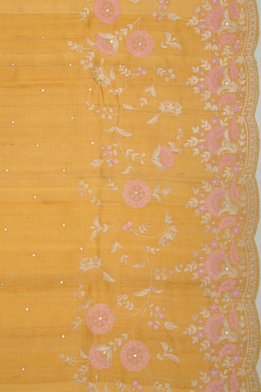 Tussar Butta Mustard Yellow Saree With Scallop Border