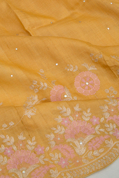 Tussar Butta Mustard Yellow Saree With Scallop Border