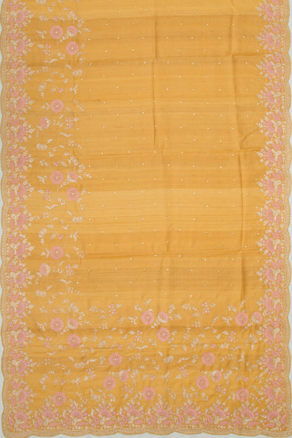 Tussar Butta Mustard Yellow Saree With Scallop Border
