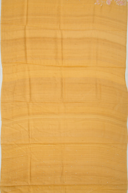 Tussar Butta Mustard Yellow Saree With Scallop Border