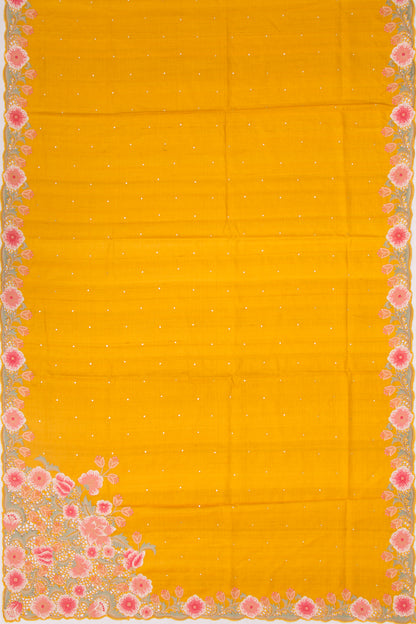 Tussar Butta Mustard Yellow Saree With Scallop Border And Cutwork