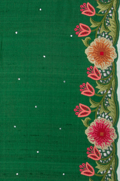 Tussar Butta Bottle Green Saree With Scallop Border And Cut Work