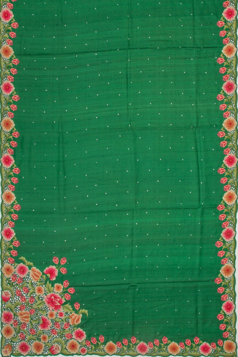 Tussar Butta Bottle Green Saree With Scallop Border And Cut Work