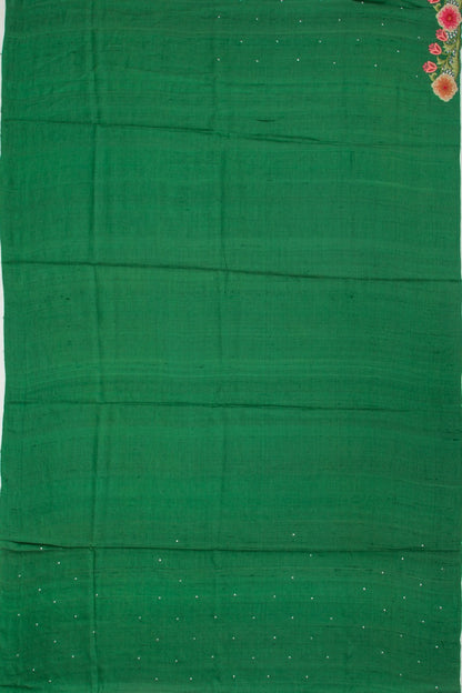 Tussar Butta Bottle Green Saree With Scallop Border And Cut Work