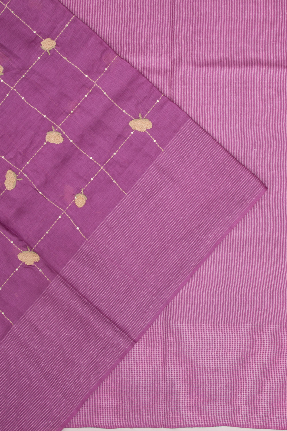 Tussar Embroidery Checks Purple Saree