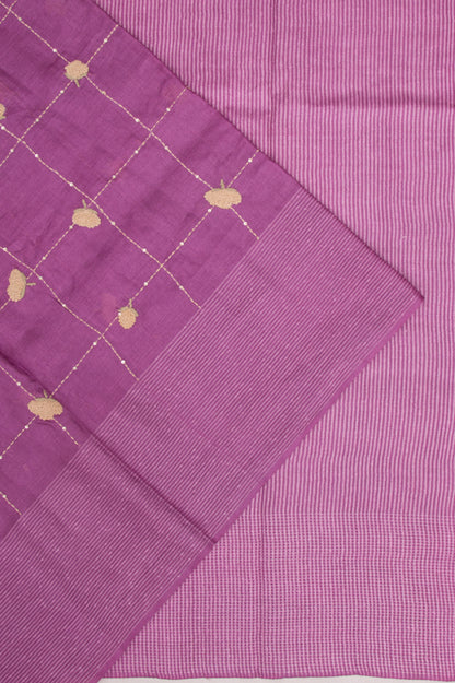 Tussar Embroidery Checks Purple Saree
