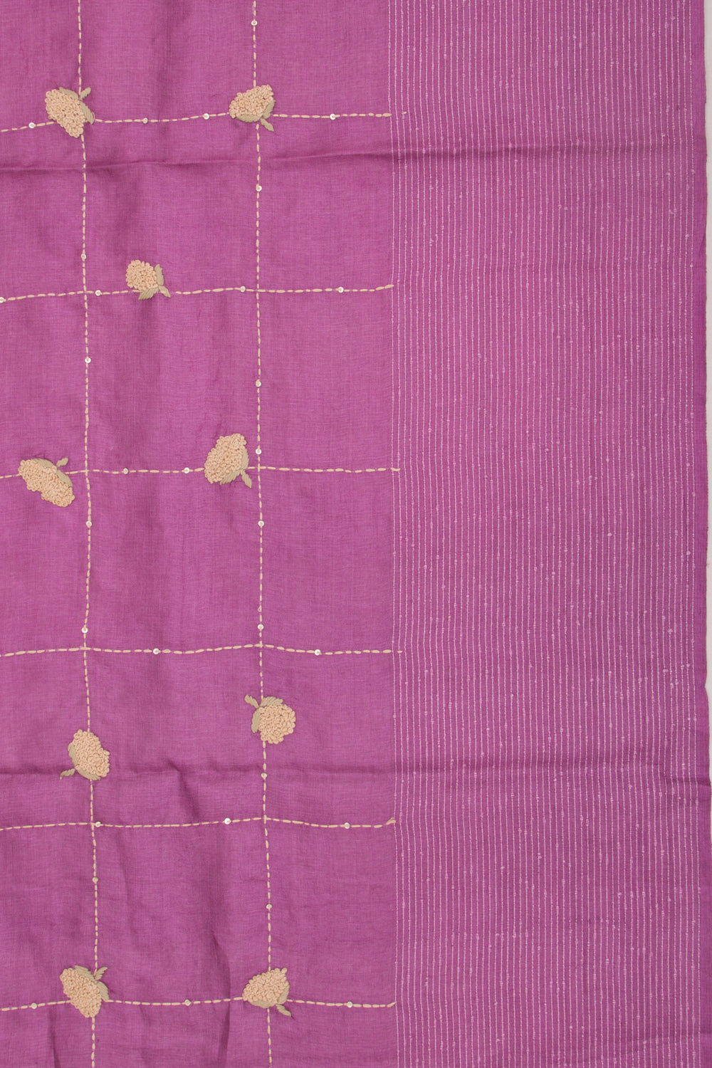 Tussar Embroidery Checks Purple Saree