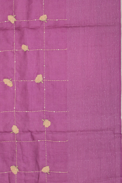 Tussar Embroidery Checks Purple Saree