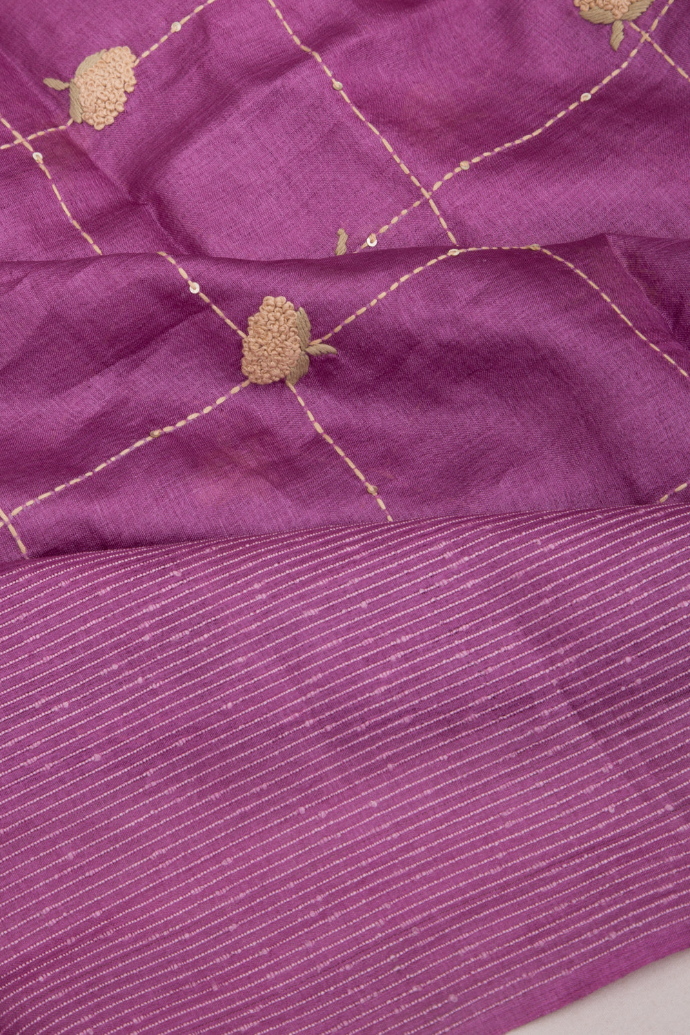 Tussar Embroidery Checks Purple Saree