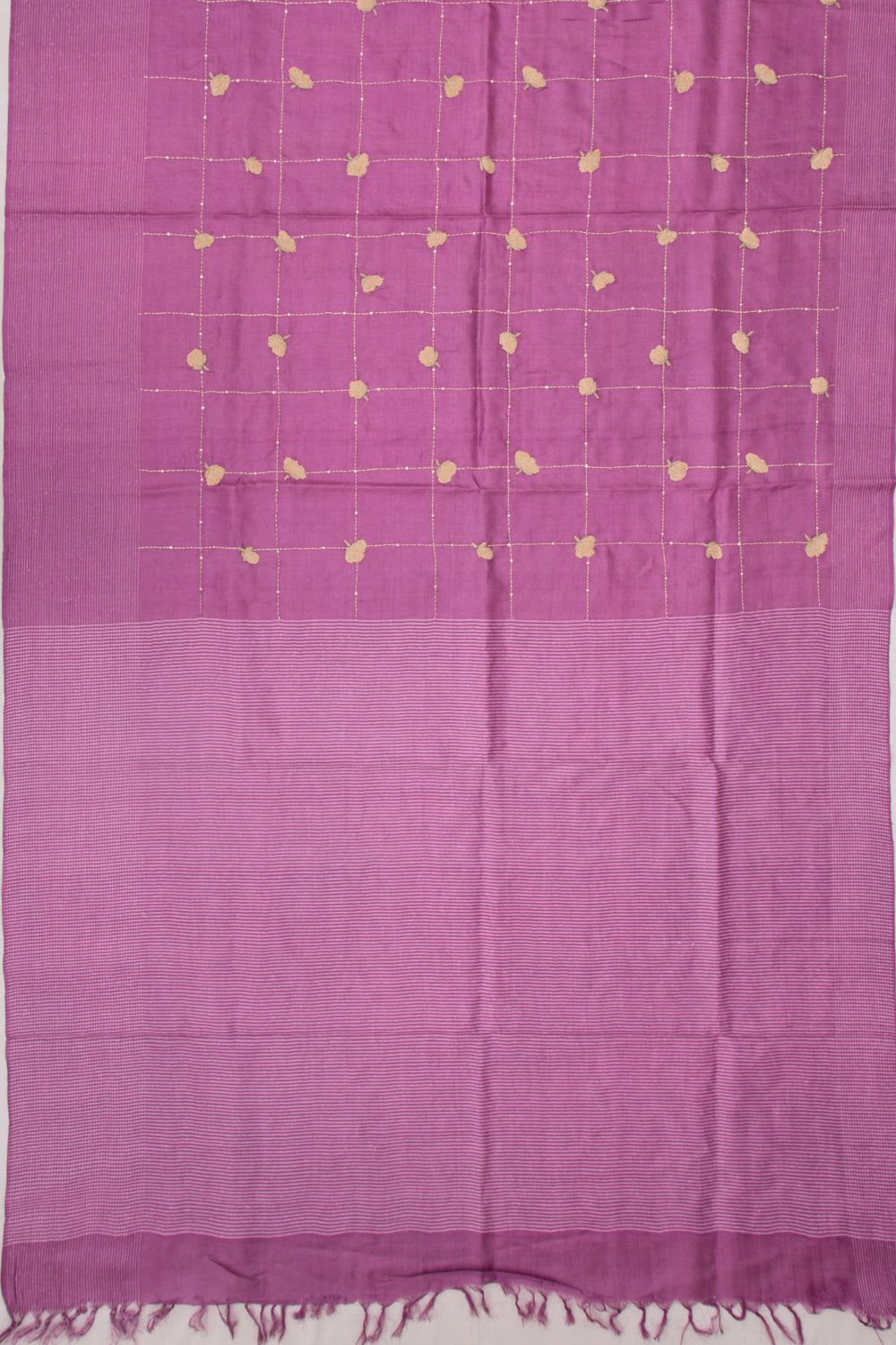 Tussar Embroidery Checks Purple Saree