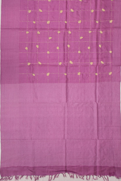 Tussar Embroidery Checks Purple Saree
