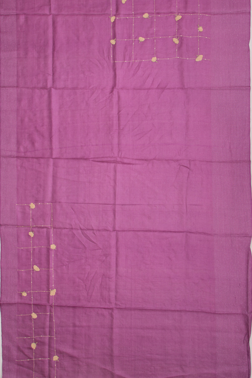 Tussar Embroidery Checks Purple Saree