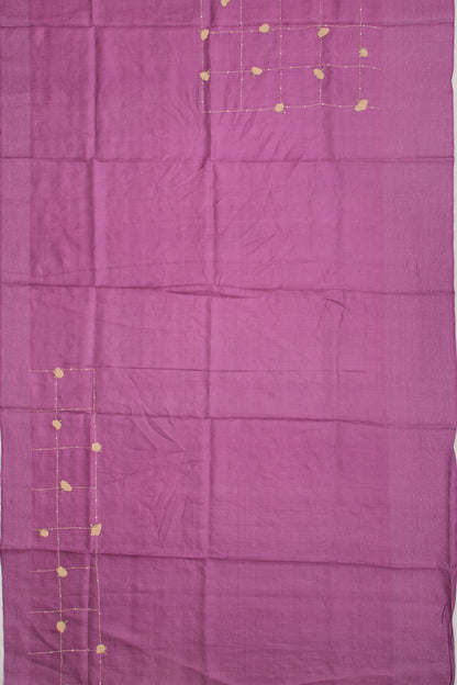 Tussar Embroidery Checks Purple Saree