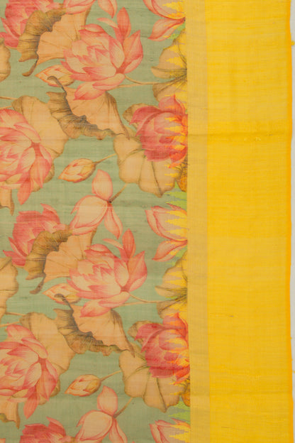 Tussar Printed Green Saree