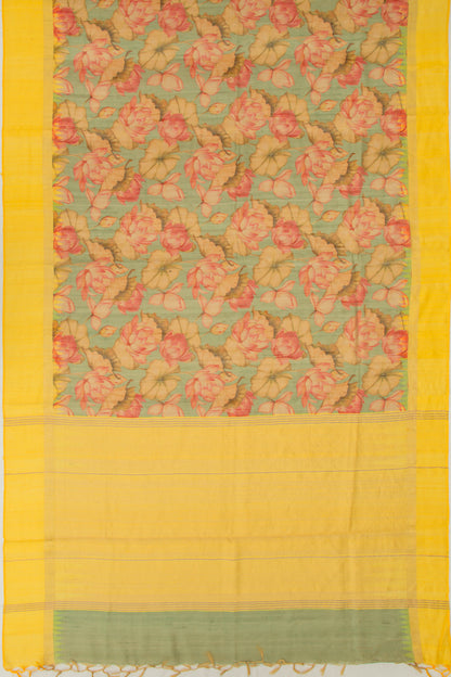 Tussar Printed Green Saree