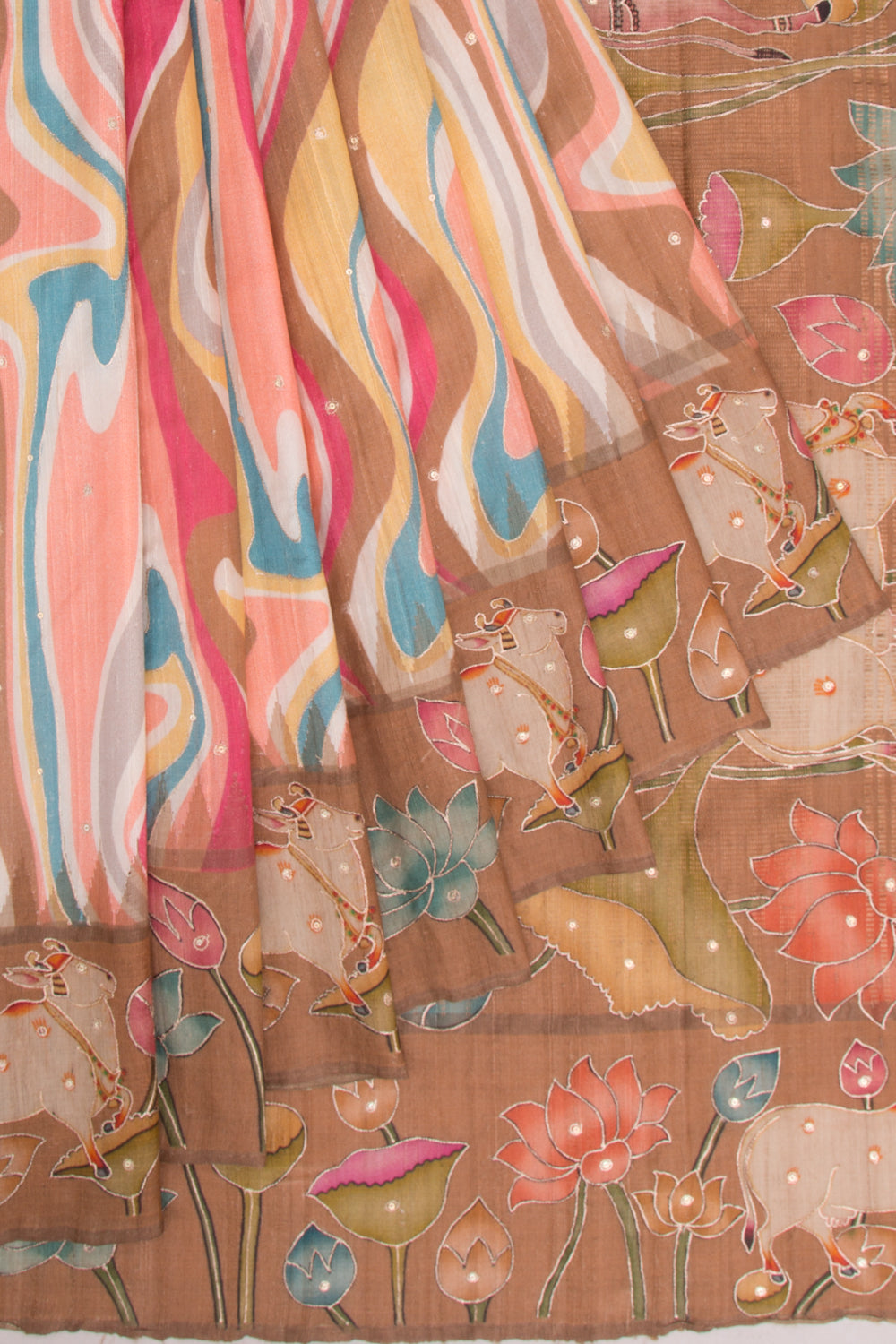 Tussar Embroidery And Pichwai Printed Multicolour Saree