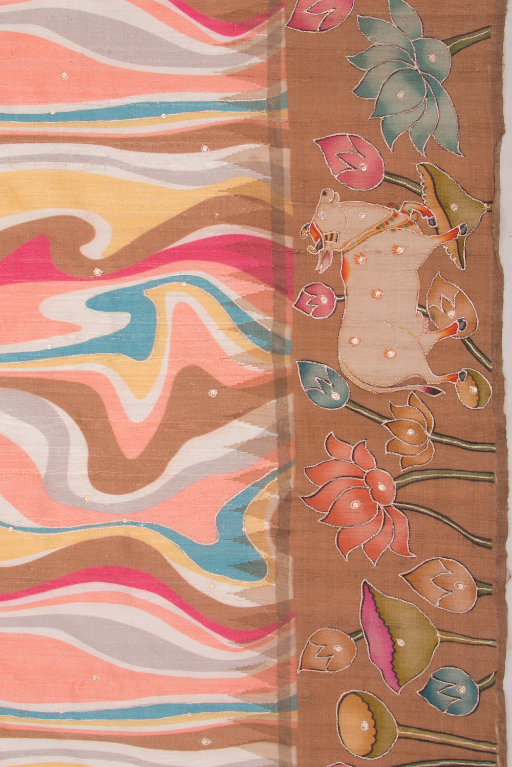 Tussar Embroidery And Pichwai Printed Multicolour Saree
