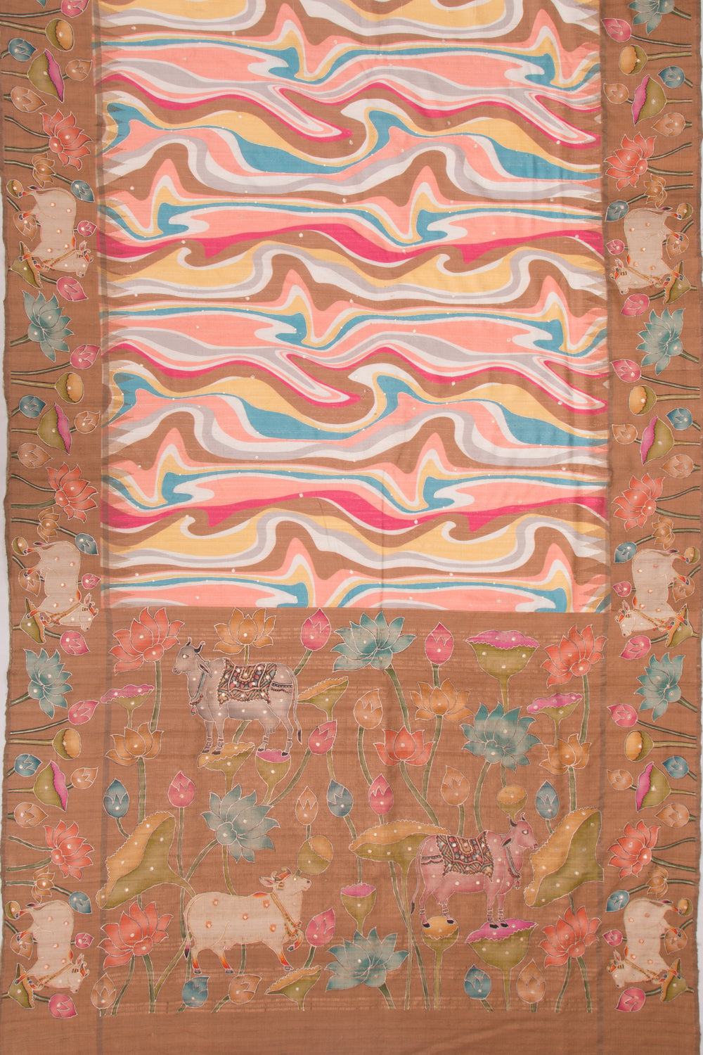 Tussar Embroidery And Pichwai Printed Multicolour Saree