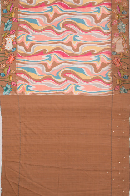 Tussar Embroidery And Pichwai Printed Multicolour Saree