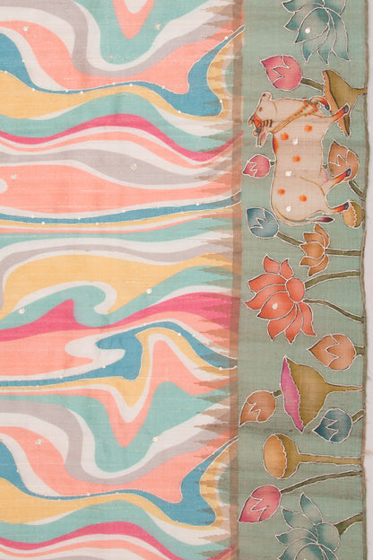 Tussar Embroidery And Butta Multicolour Saree