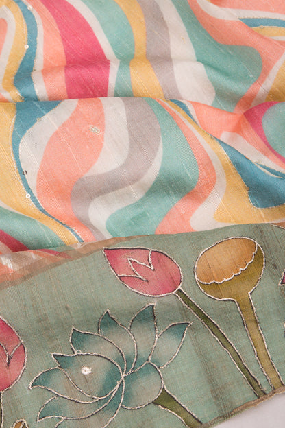 Tussar Embroidery And Butta Multicolour Saree