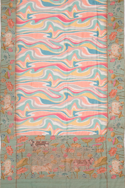 Tussar Embroidery And Butta Multicolour Saree