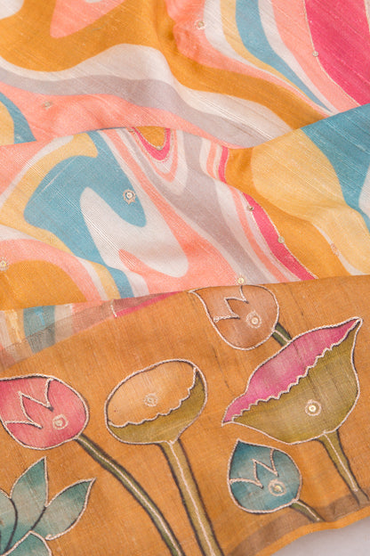 Tussar Printed Multicolour Saree