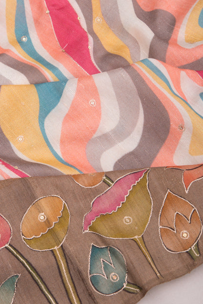 Tussar Embroidery And Pichwai Printed Multicolour Saree
