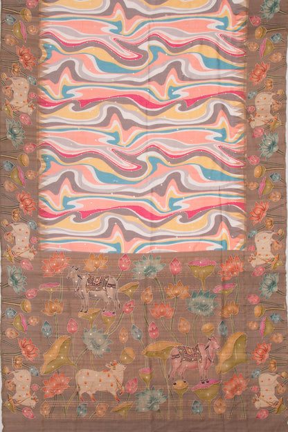 Tussar Embroidery And Pichwai Printed Multicolour Saree