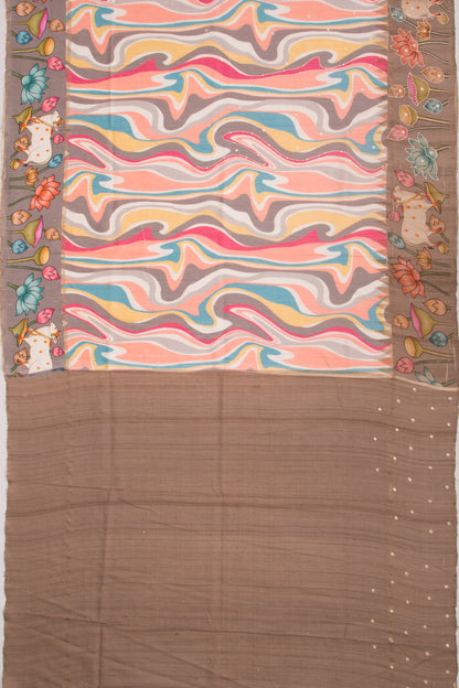 Tussar Embroidery And Pichwai Printed Multicolour Saree