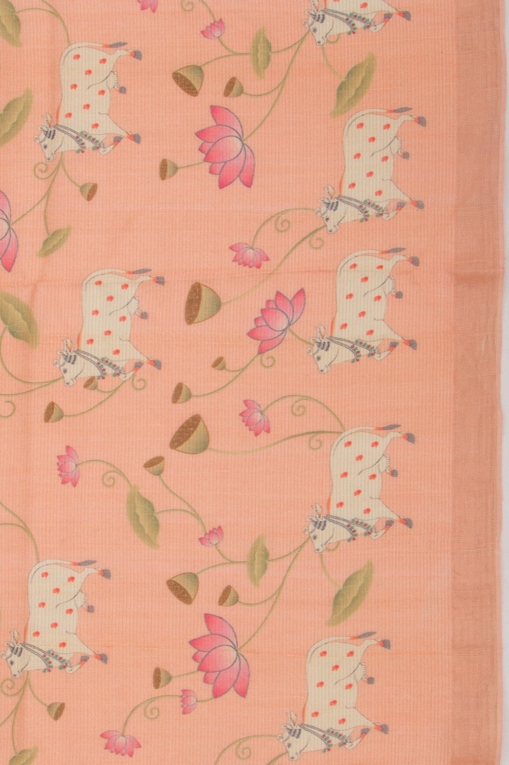 Tussar Tissue Pichwai Printed Pastel Orange Saree
