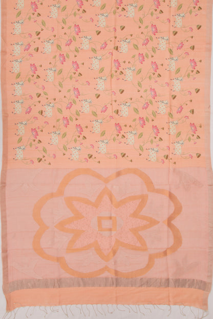 Tussar Tissue Pichwai Printed Pastel Orange Saree