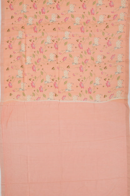 Tussar Tissue Pichwai Printed Pastel Orange Saree