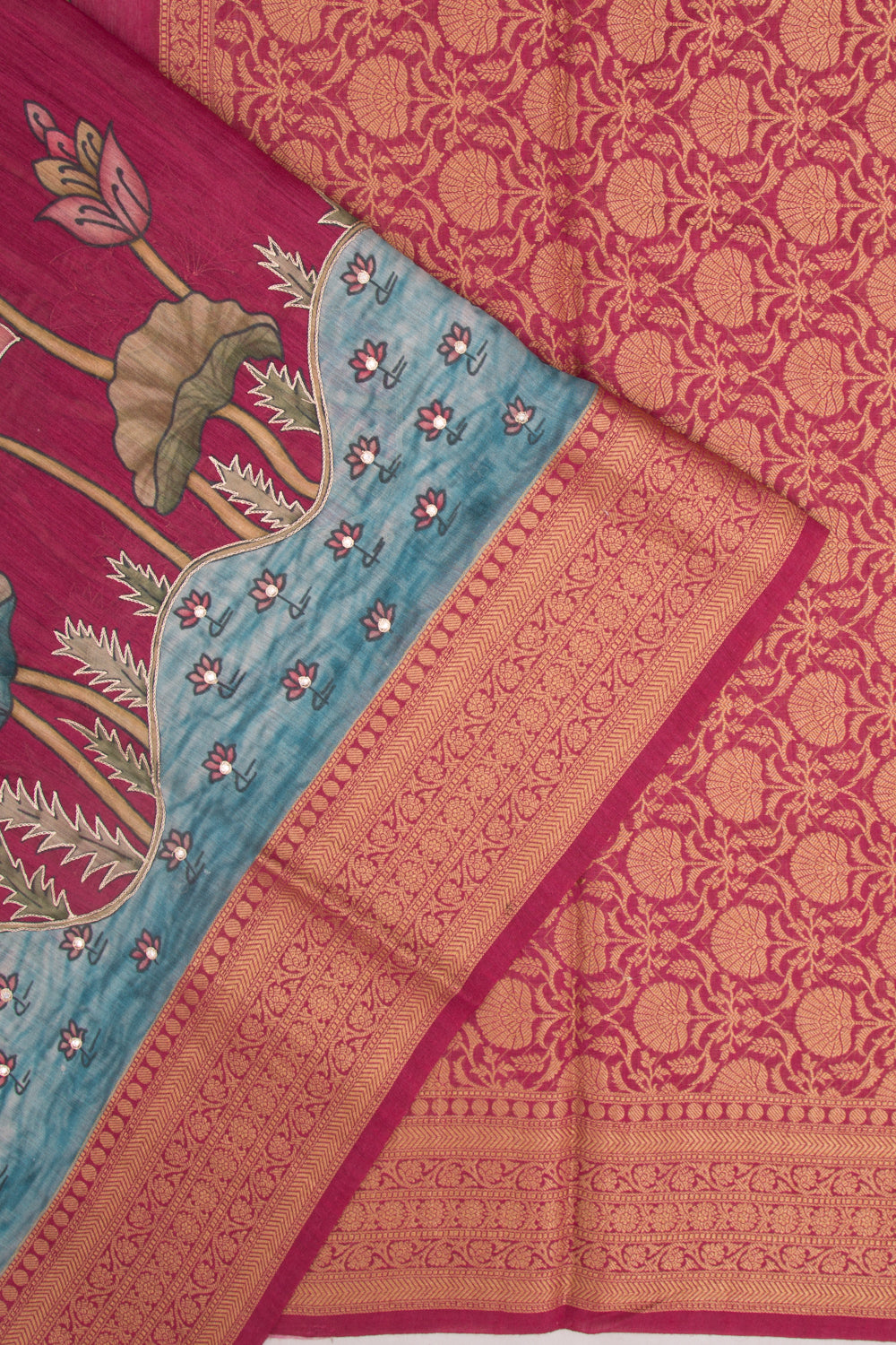 Chanderi Silk Embroidery And Pichwai Printed Purple Saree