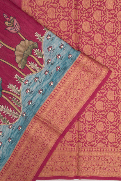 Chanderi Silk Embroidery And Pichwai Printed Purple Saree