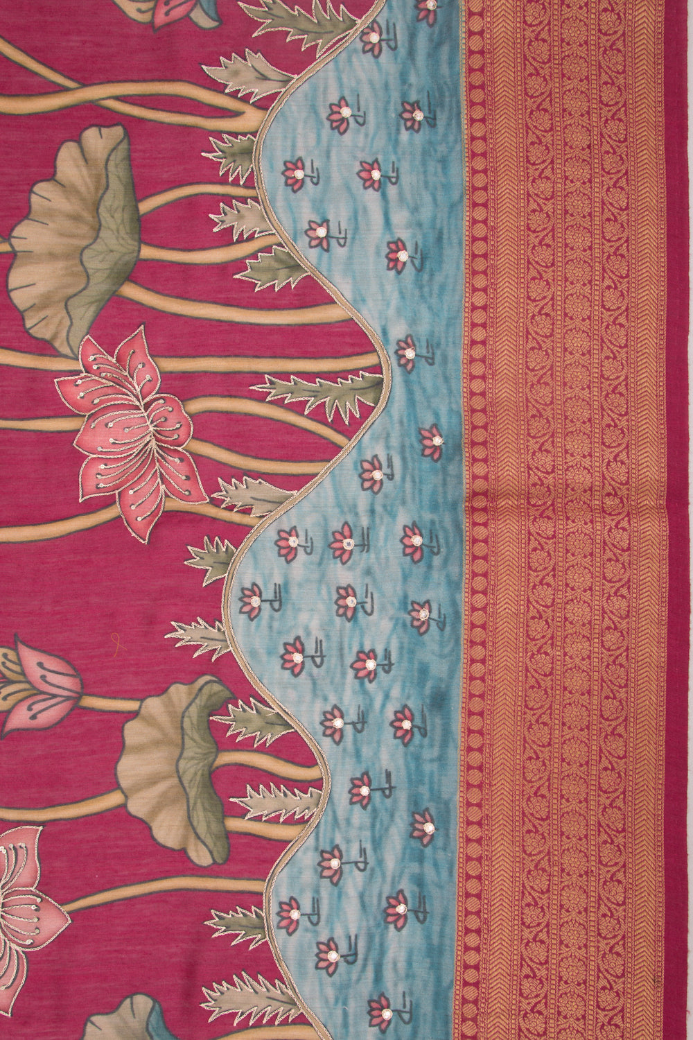 Chanderi Silk Embroidery And Pichwai Printed Purple Saree