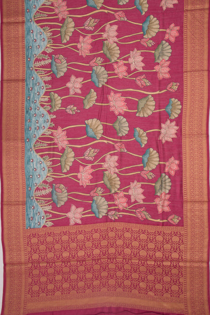 Chanderi Silk Embroidery And Pichwai Printed Purple Saree