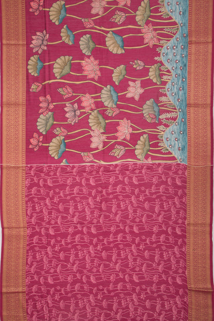 Chanderi Silk Embroidery And Pichwai Printed Purple Saree