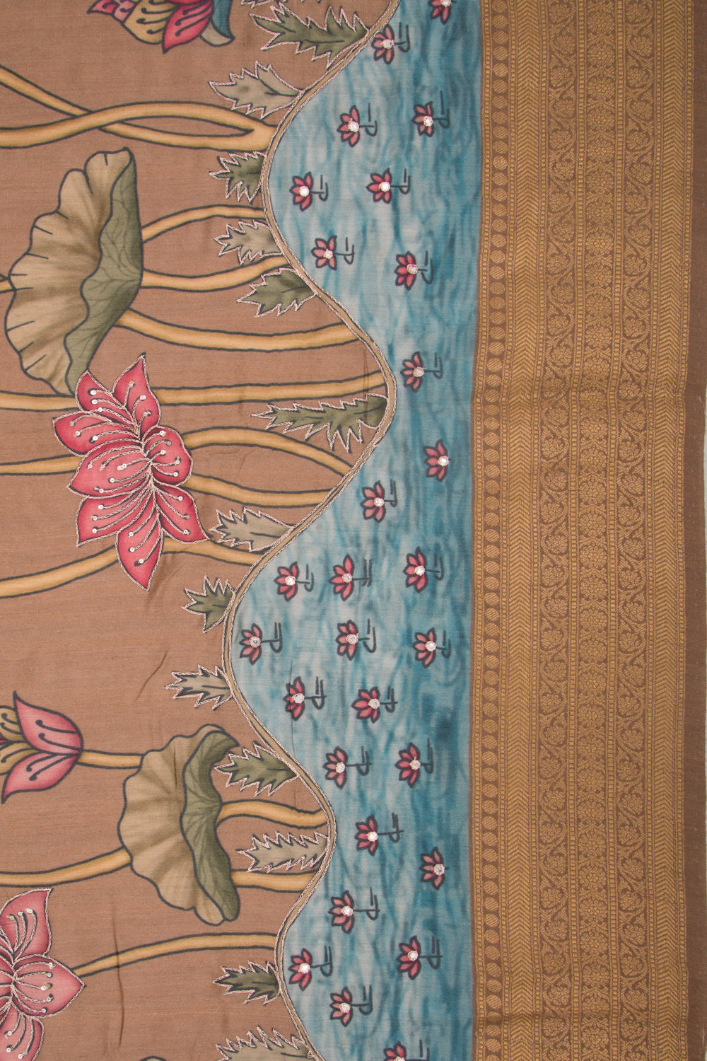 Tussar Floral Printed Brown Saree