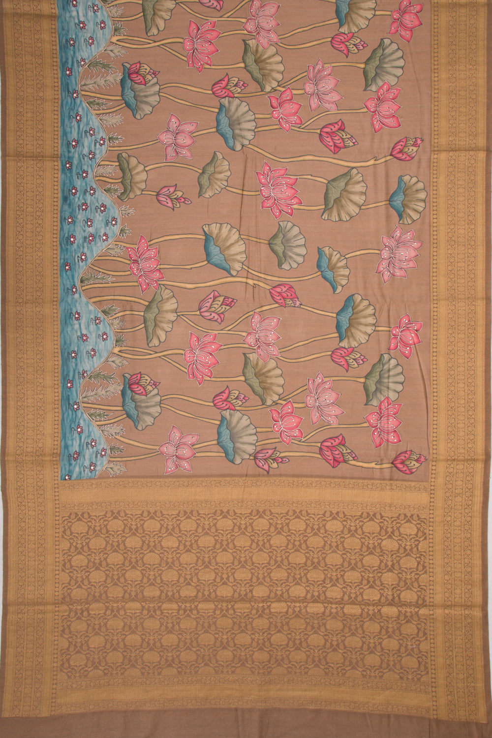 Tussar Floral Printed Brown Saree