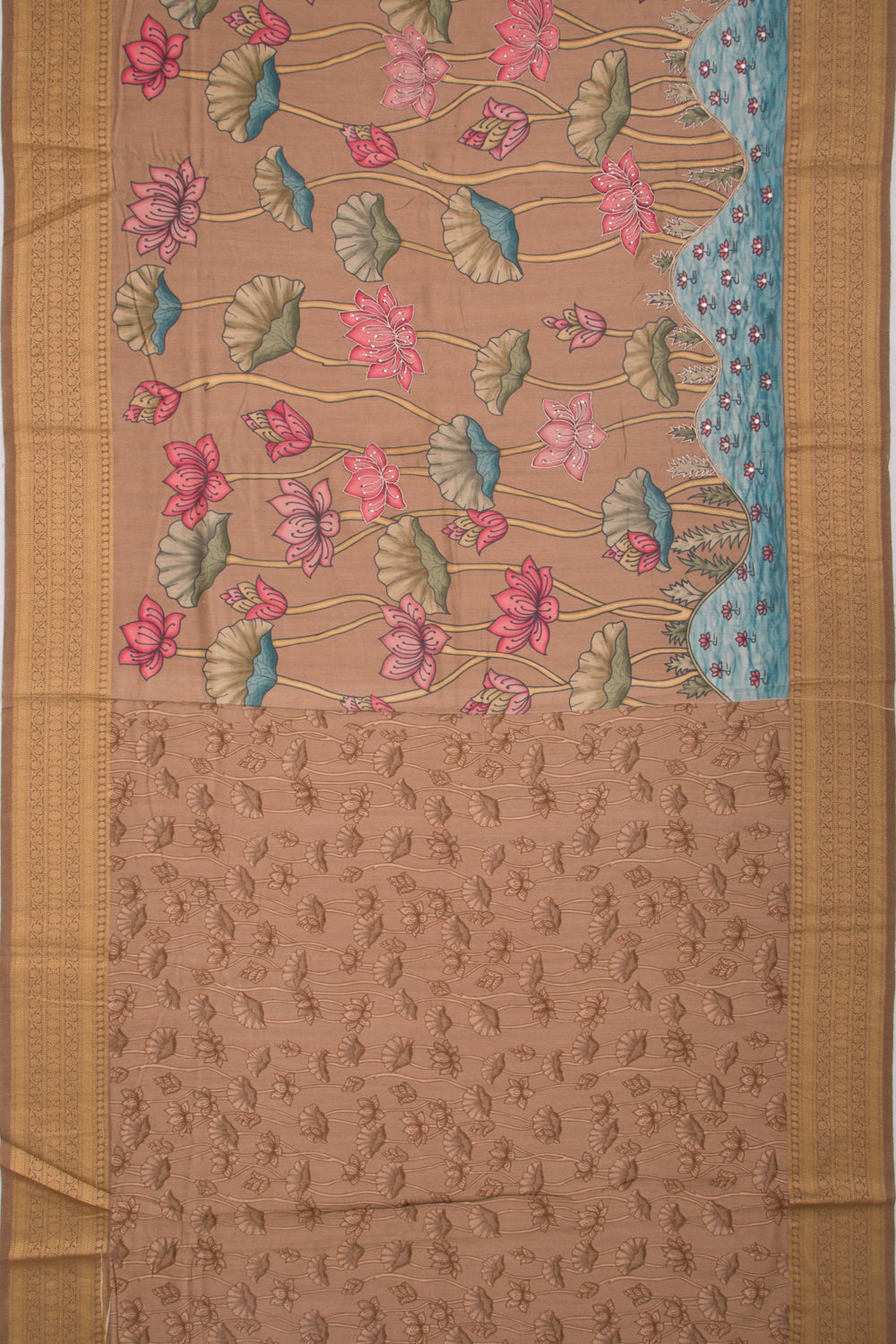 Tussar Floral Printed Brown Saree