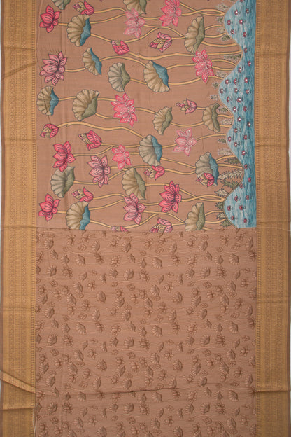 Tussar Floral Printed Brown Saree