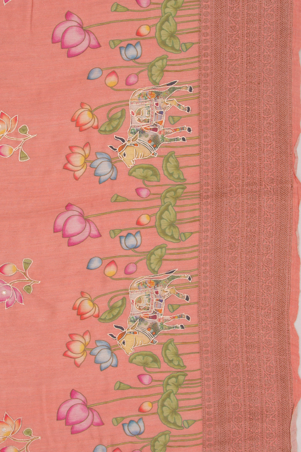 Chanderi Silk Pichwai Printed And Embroidery Pink Saree