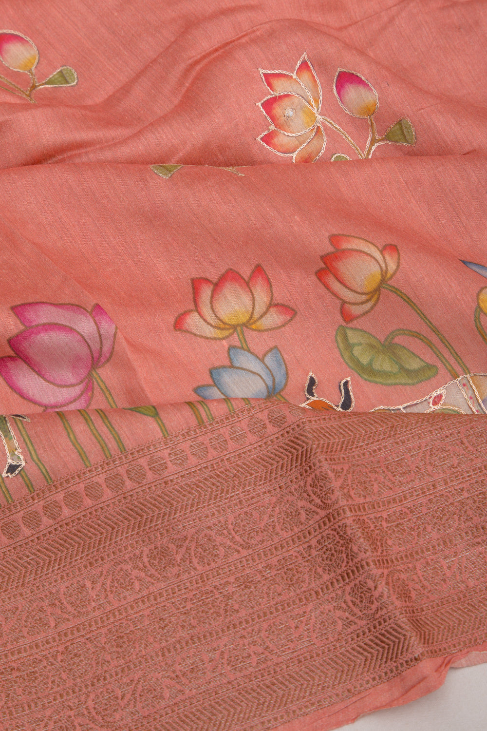 Chanderi Silk Pichwai Printed And Embroidery Pink Saree
