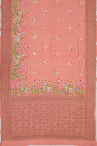 Chanderi Silk Pichwai Printed And Embroidery Pink Saree