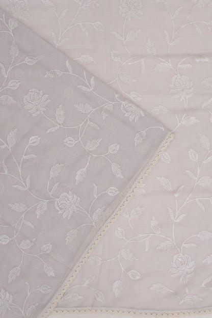 Chiffon Floral Embroidery Grey Saree With Sequin Work