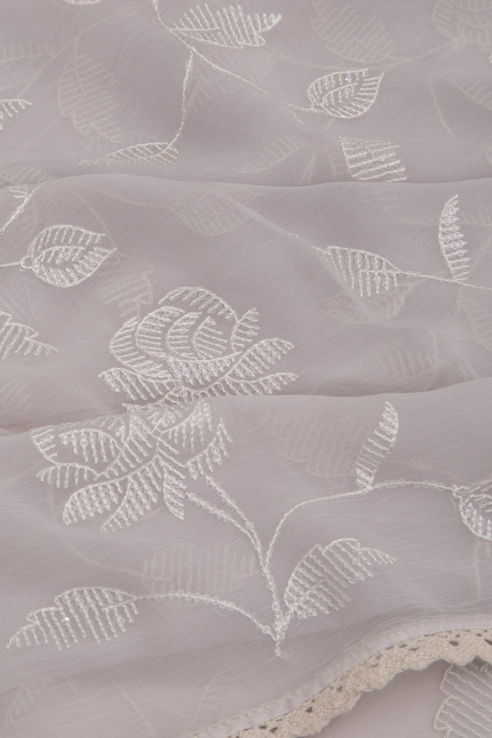 Chiffon Floral Embroidery Grey Saree With Sequin Work