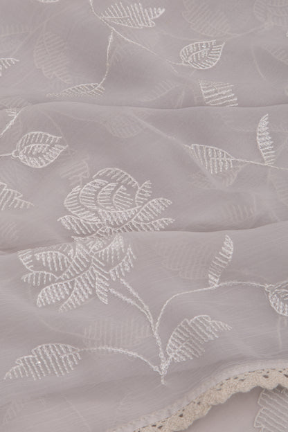 Chiffon Floral Embroidery Grey Saree With Sequin Work
